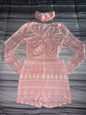 Colsie Pink Fair Isle Knit PJ Set with Headband